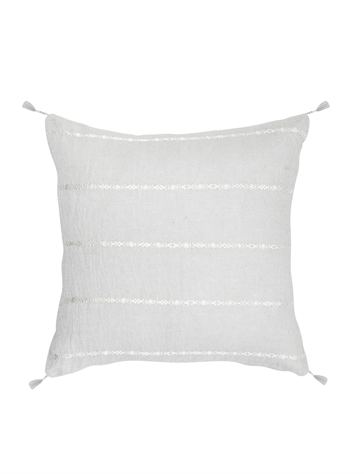 Light Grey & White Embr Stripes Linen Pillow