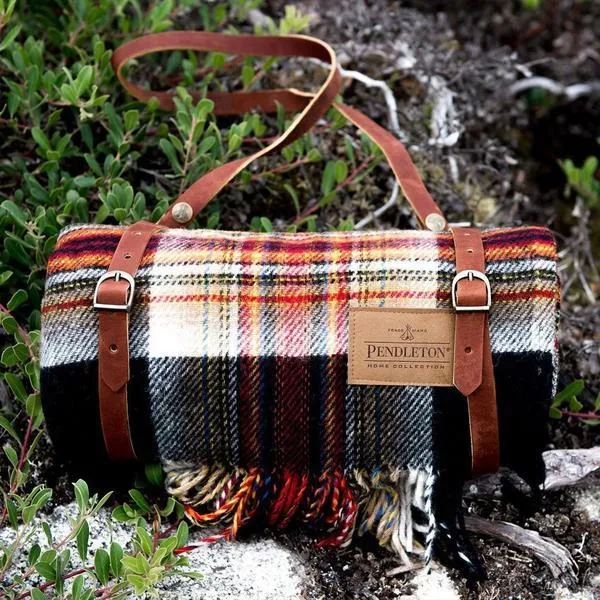 Motor-Robe Blanket with Leather Carrier (Acacia Plaid)