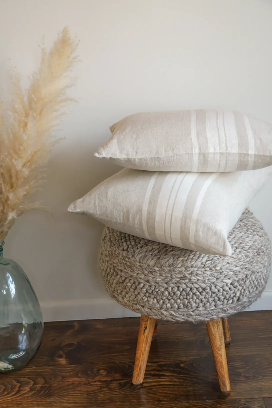 Natural Beige Bold Stripes Linen Pillows