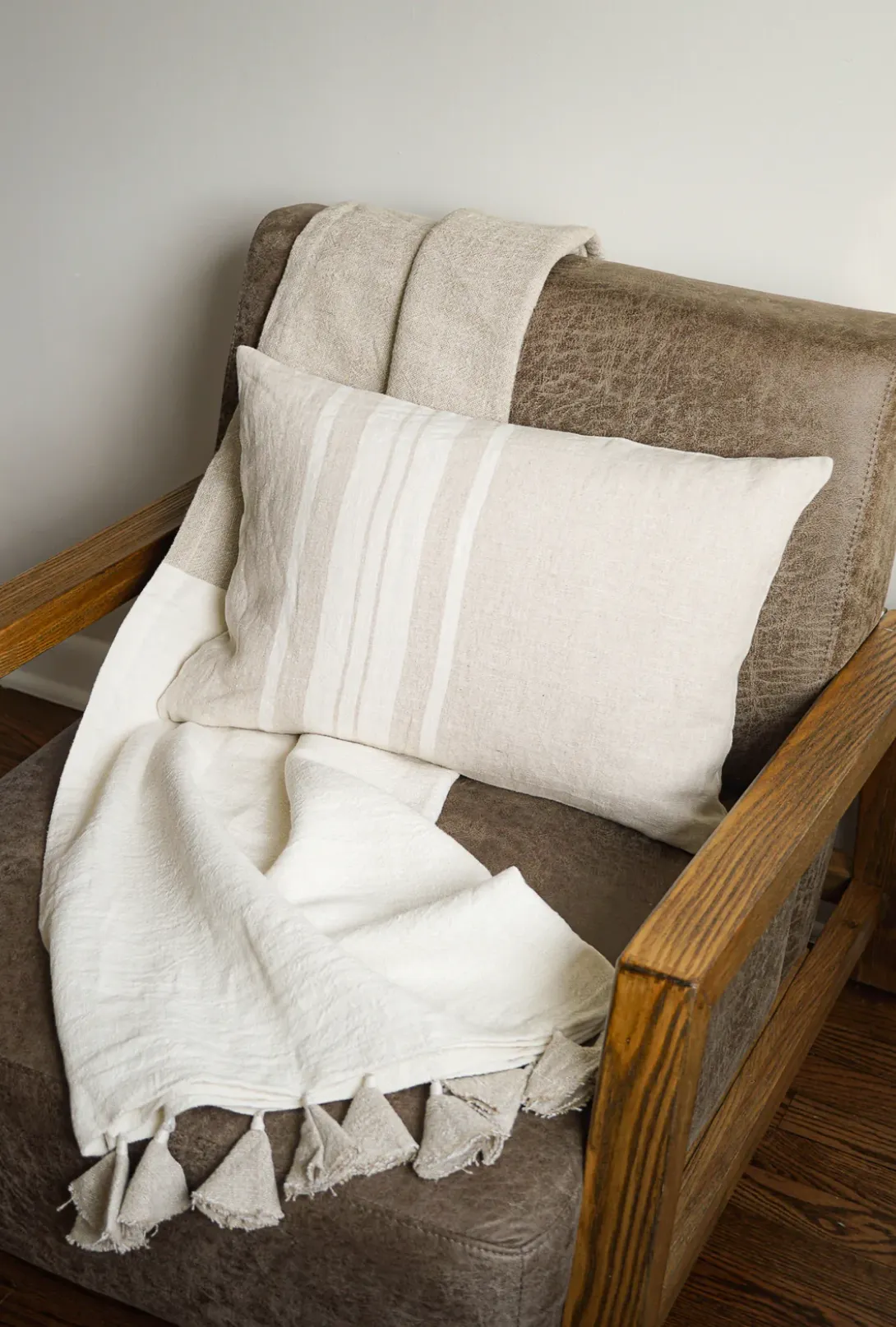 Natural Beige Bold Stripes Linen Pillows