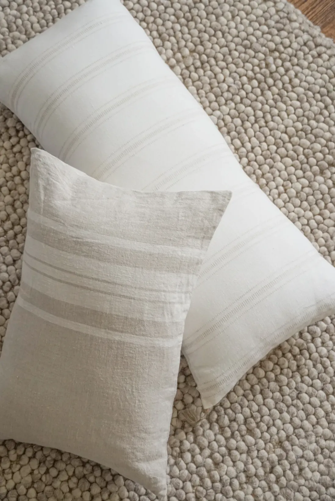 Natural Beige Bold Stripes Linen Pillows