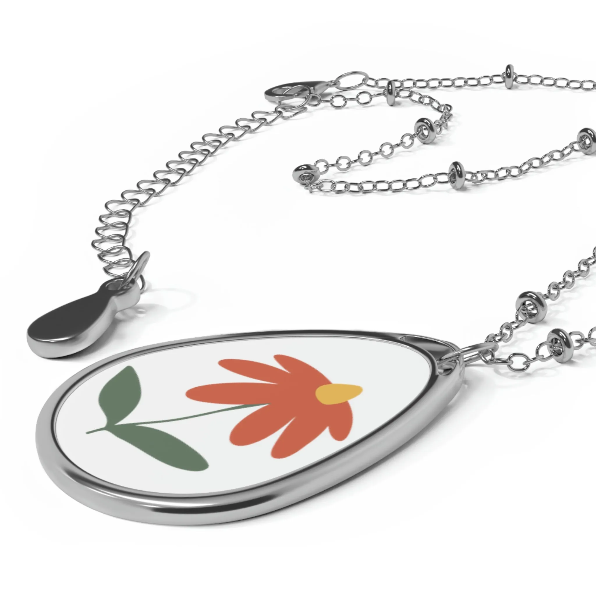 Oval Necklace with Flower design - personalized jewerly