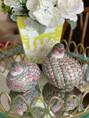 Pair of Vintage purple and green Toyo quail figurines