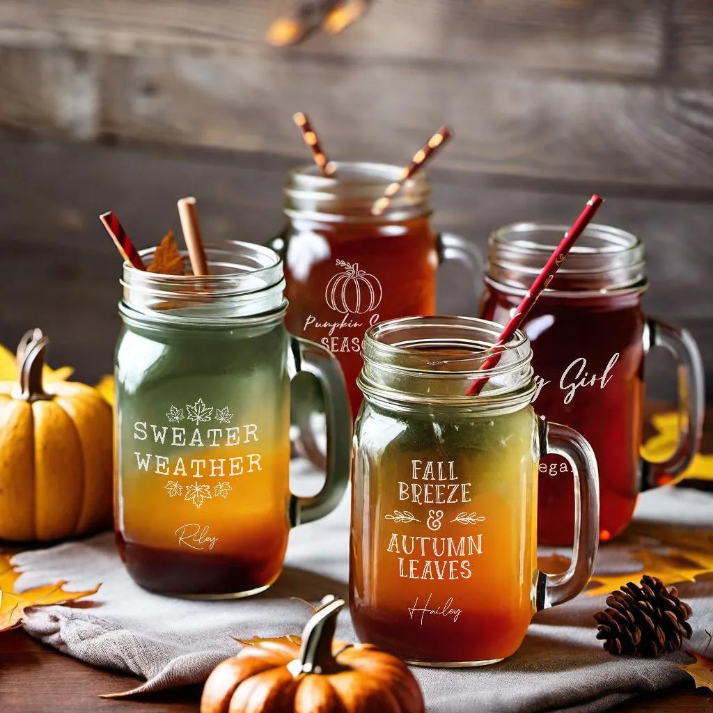 Personalized Pumpkin Spice Season Mason Jar Mugs