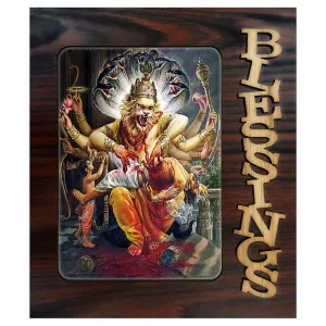 PnF Blessings Hand Crafted Wooden Table with Photo of Narsinghji (Narasimha) 15618,Multicolour, Medium