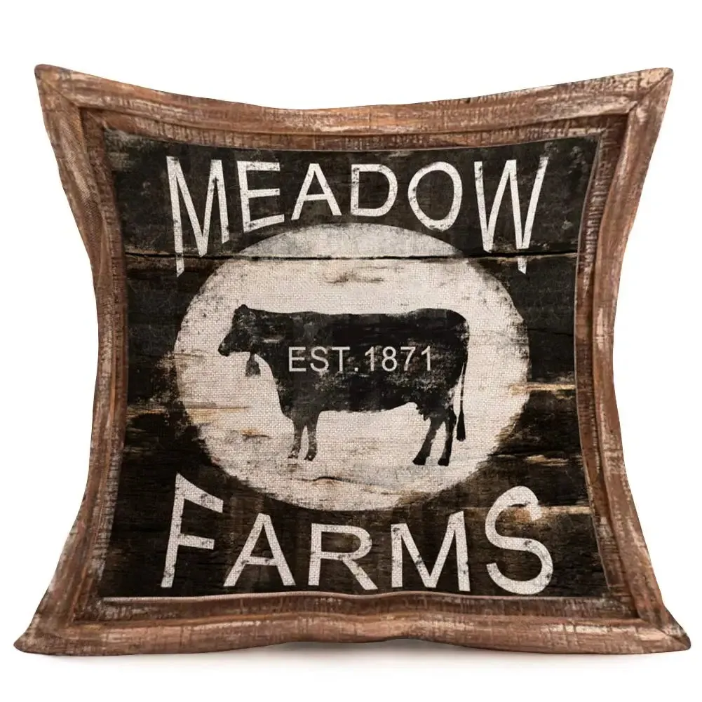 Retro Cow Pattern Linen Pillowcase, Living Room Sofa Cushion Cover