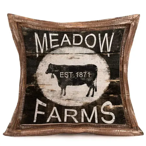 Retro Cow Pattern Linen Pillowcase, Living Room Sofa Cushion Cover