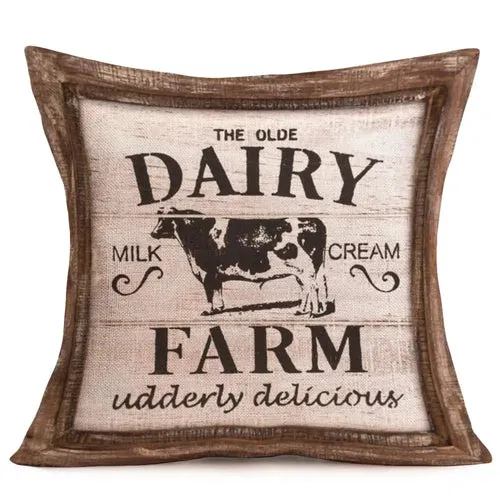 Retro Cow Pattern Linen Pillowcase, Living Room Sofa Cushion Cover