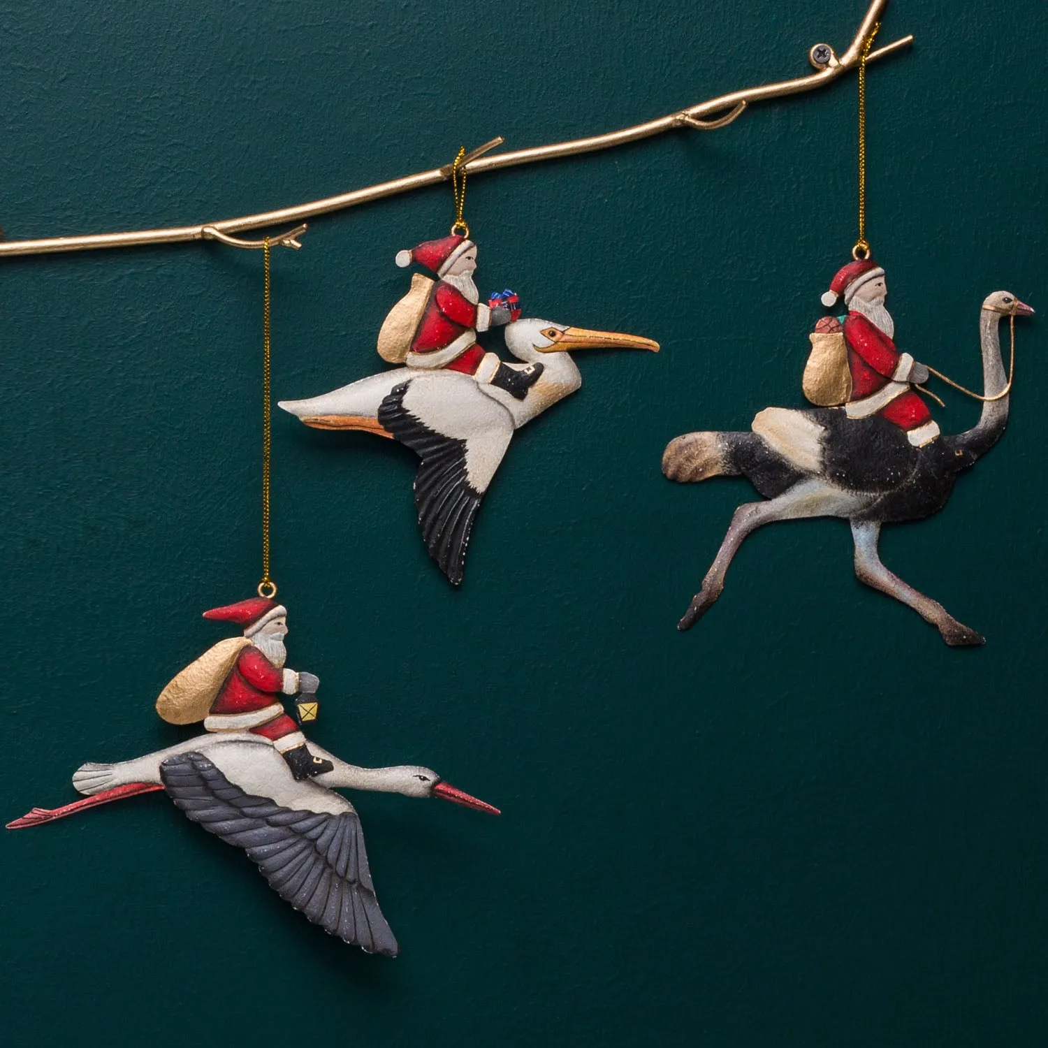 SANTA ON OSTRICH ORNAMENT
