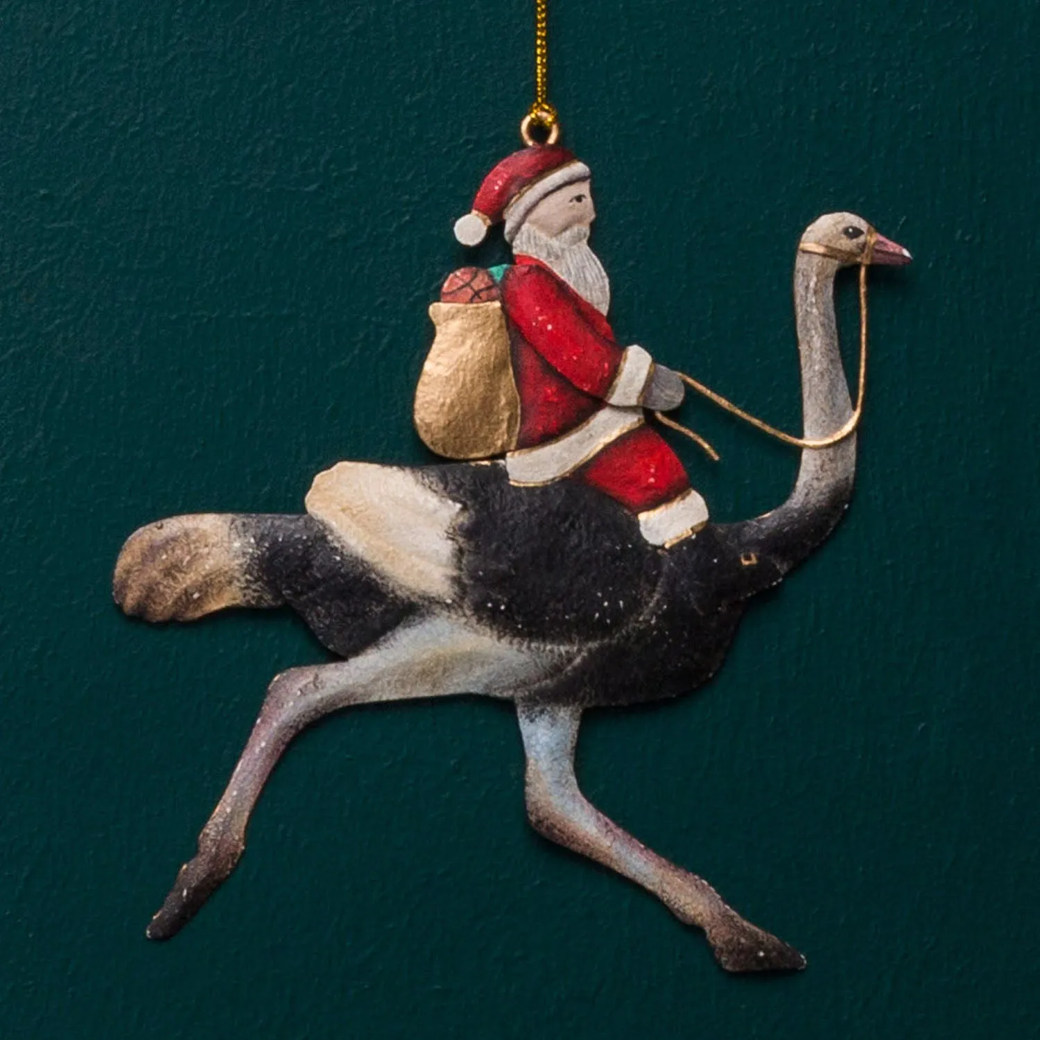 SANTA ON OSTRICH ORNAMENT