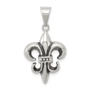 Silver Polished Antiqued Fleur De lis Charm