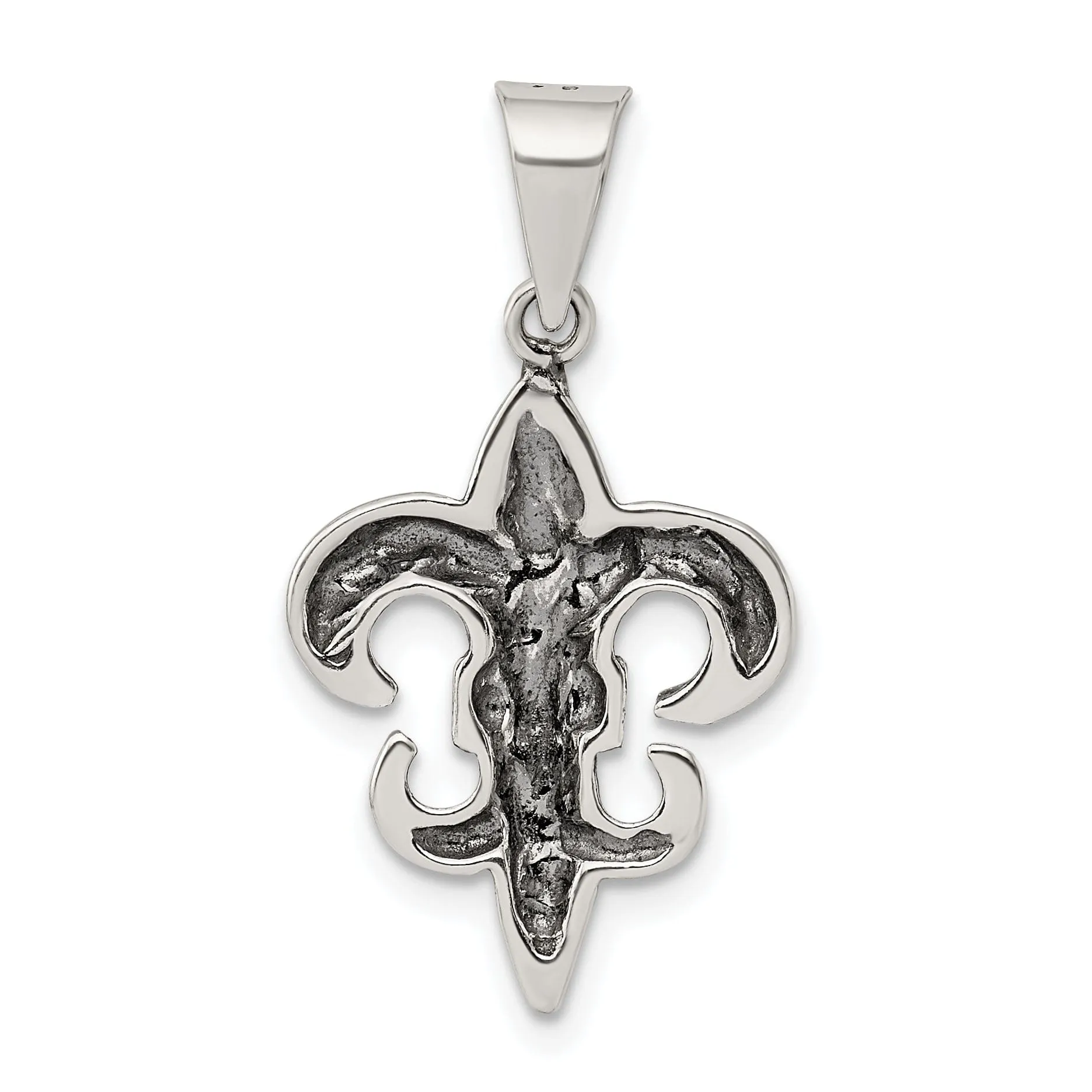 Silver Polished Antiqued Fleur De lis Charm