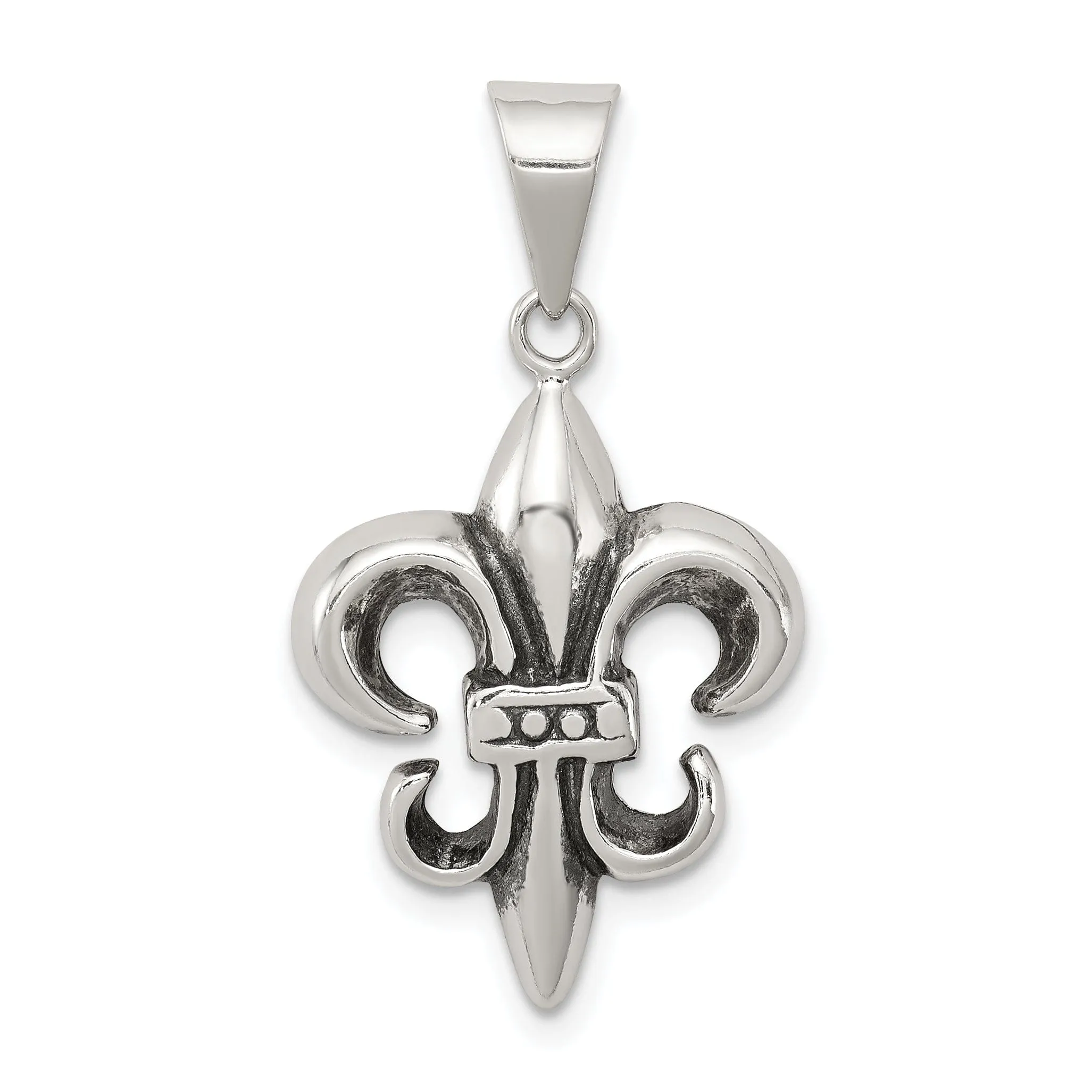 Silver Polished Antiqued Fleur De lis Charm