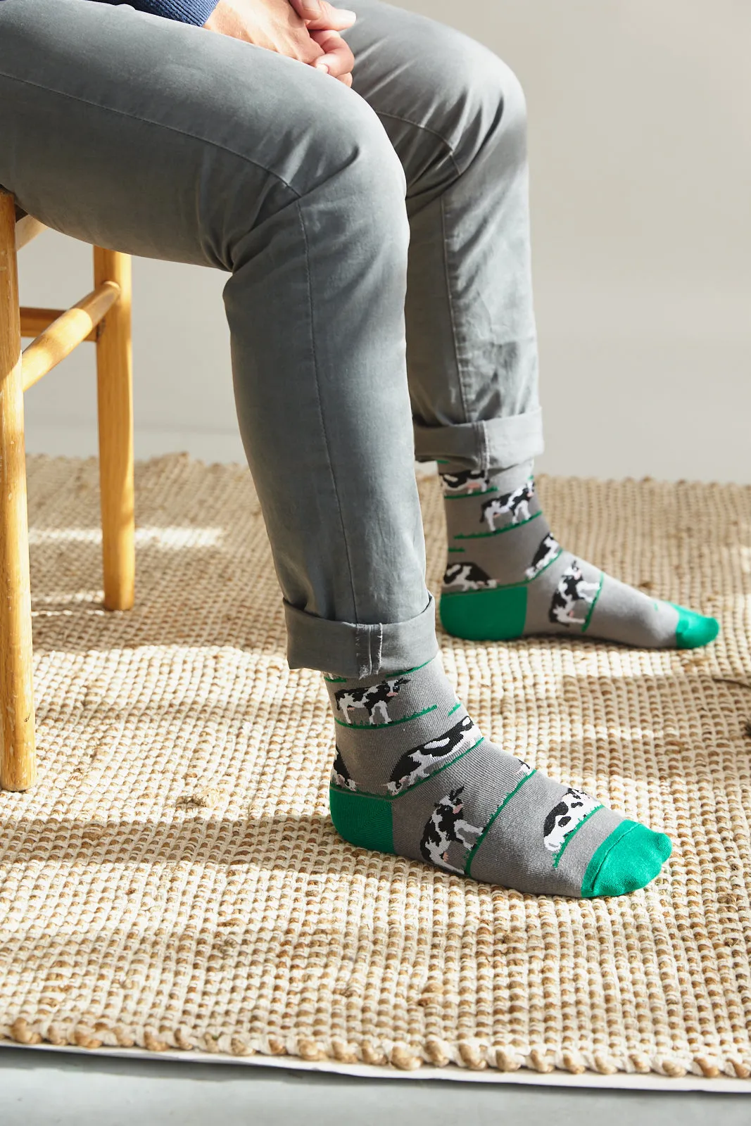 Sock ~ Cow ~ Light Grey