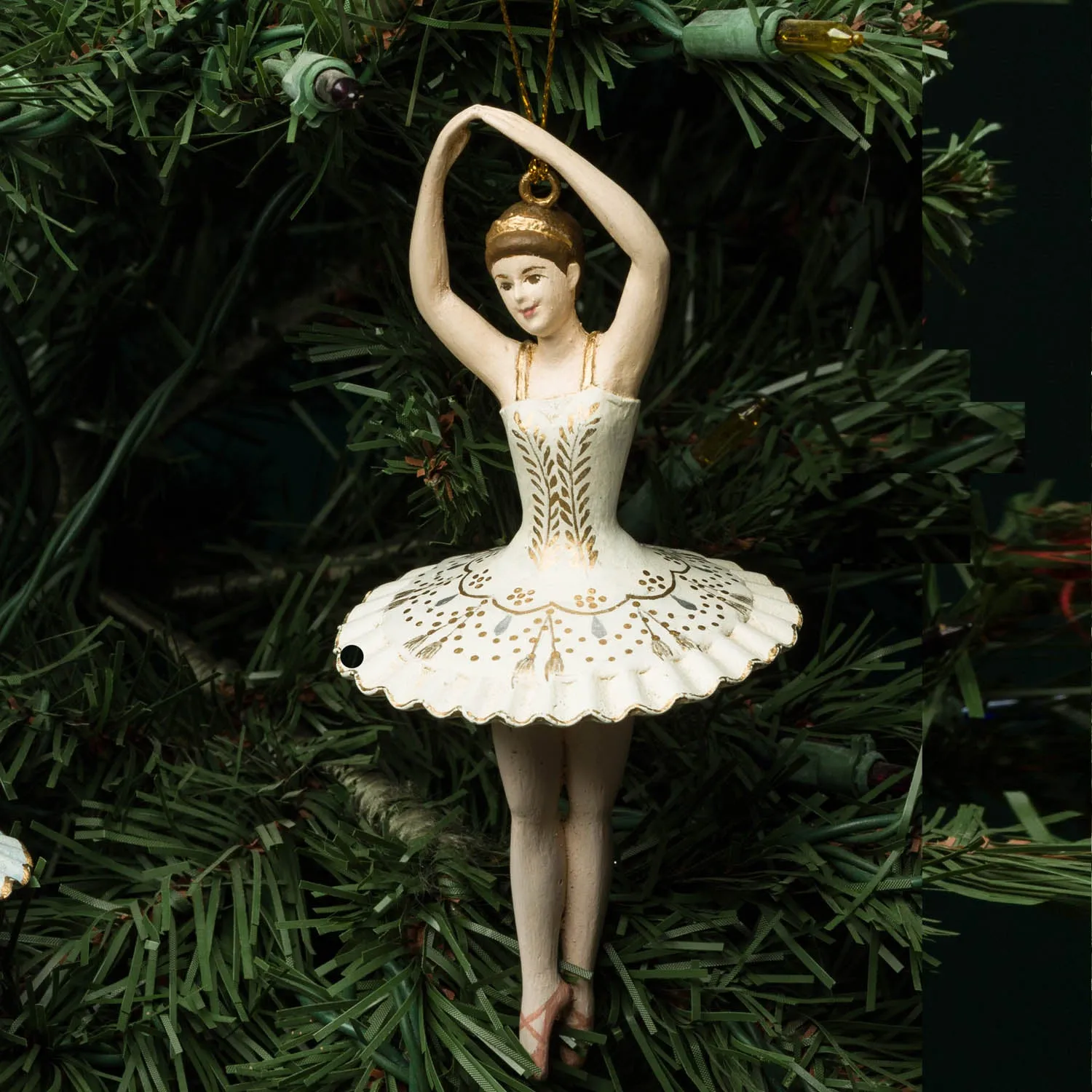 SUGAR PLUM ORNAMENT, GOLD & WHITE