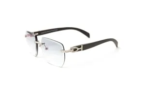 SWAROVSKI Crystal, Silver & Black Wood Rimless Sunglasses, Gradient Grey Lenses