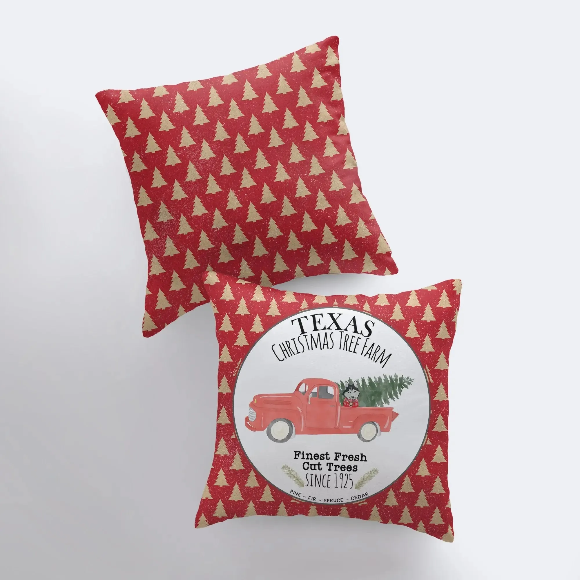 Texas Christmas Tree Farm | Red Christmas Truck | Pillow Cover | Christmas Decor | Throw Pillow | Home Decor | Rustic Christmas Decor