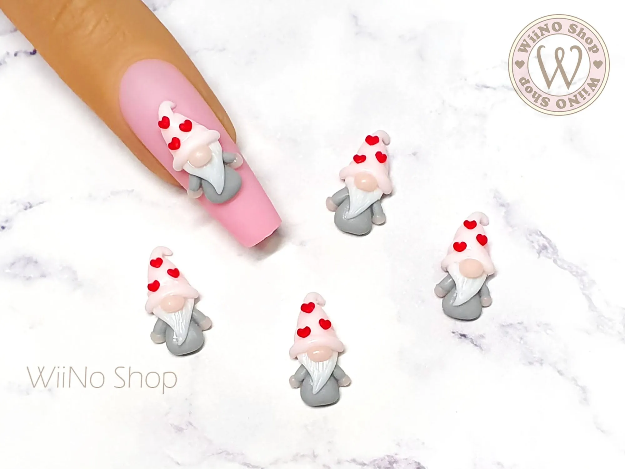 Valentine Gnome 3D Handmade Nail Art Charm - 2 pcs