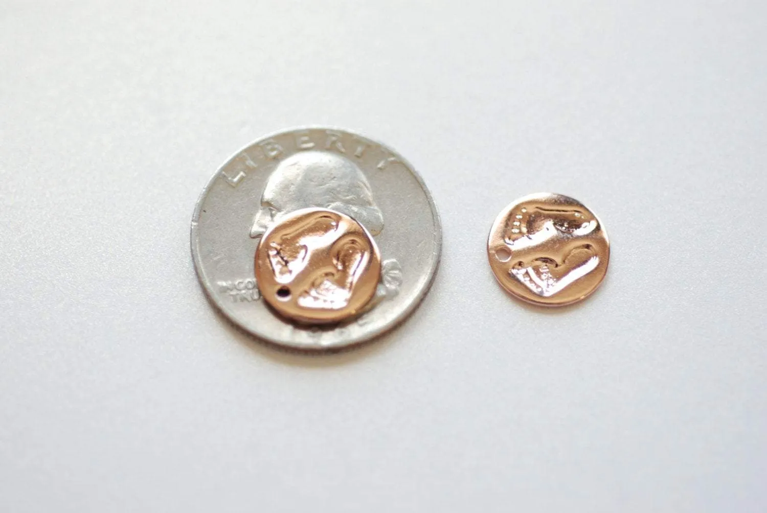 Vermeil Rose Gold Baby Foot Print Disc Charm - 18k Gold Plated Over Sterling Silver, feet onto round disk, Gold Baby Feet imprint