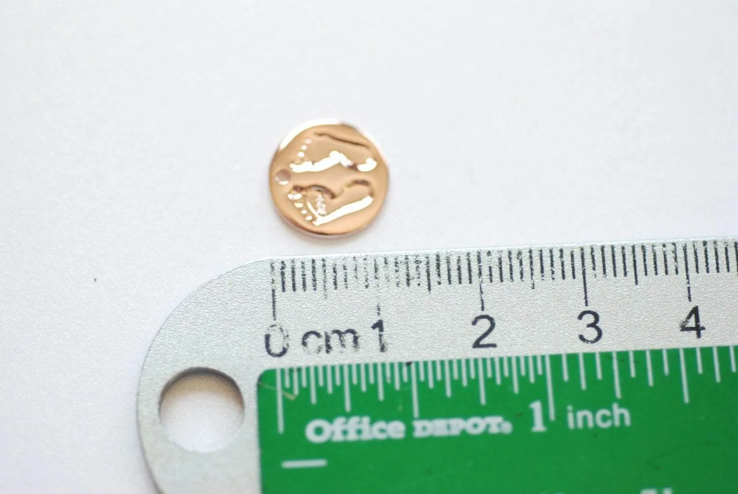 Vermeil Rose Gold Baby Foot Print Disc Charm - 18k Gold Plated Over Sterling Silver, feet onto round disk, Gold Baby Feet imprint